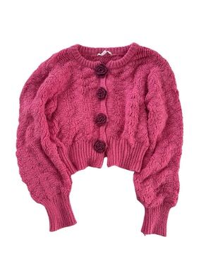 Kimchi Blue Urban Outfitters Pink Blossom Knit Cardigan with Rosette Buttons NWT